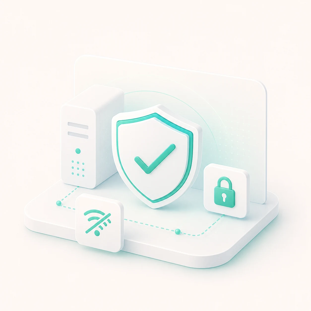 Offline & Private — a shielded local device with a subtle offline symbol.