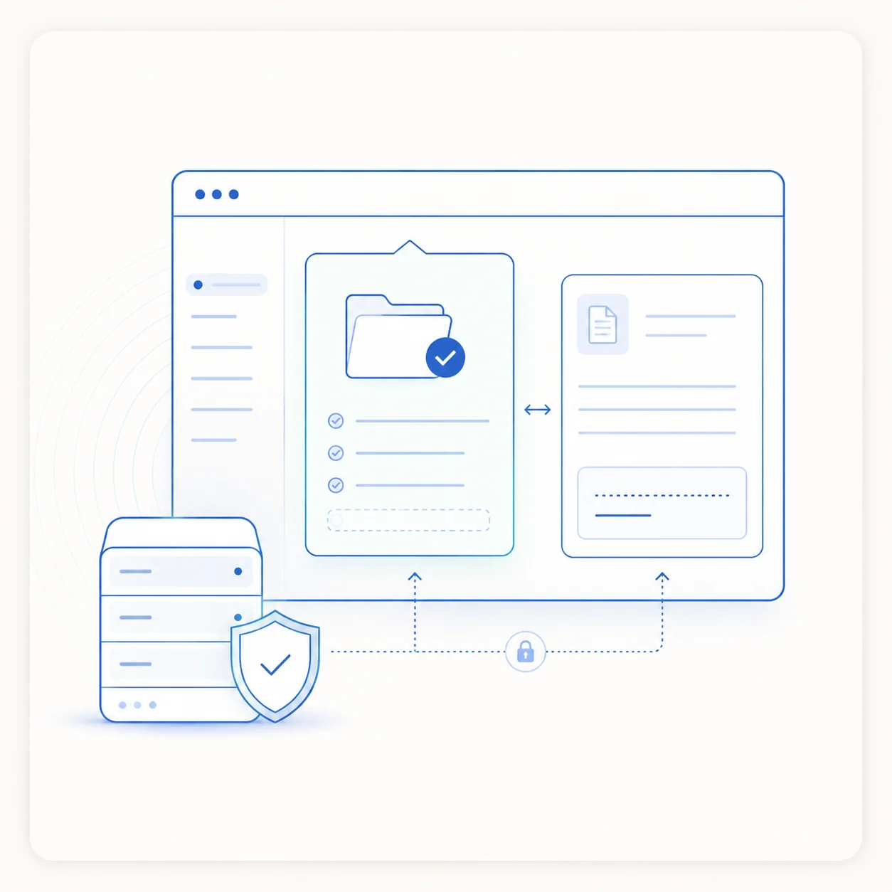 Illustration: sensitive business files staying on local hardware, not sent to the cloud