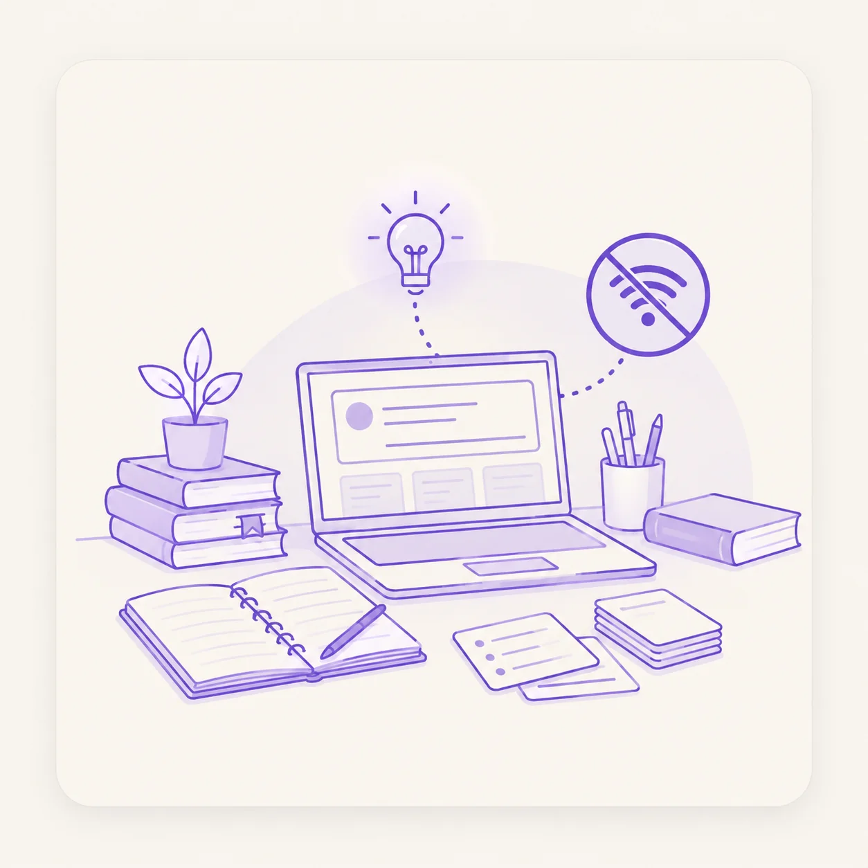 Illustration: a student studying with a local AI assistant on personal hardware